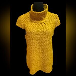 BY ARTISAN CABLE KNIT COWL NECK YELLOW CAP SLEEVE FALL SWEATER SZ M 💛 AUTUMN